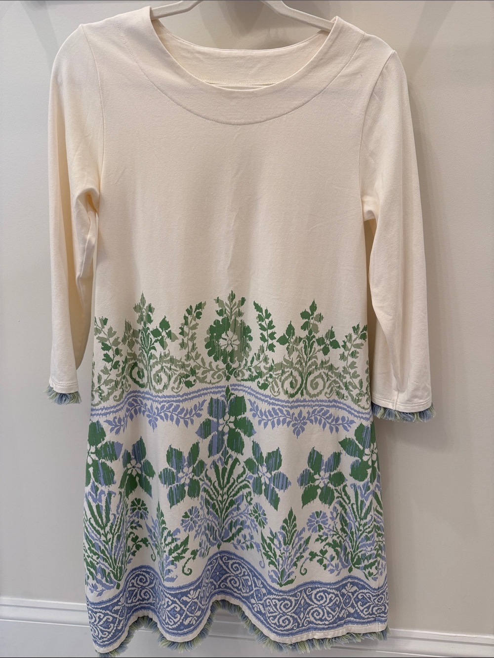 Spartina 449 Cream Mini Dress with Green and Blue Floral Border